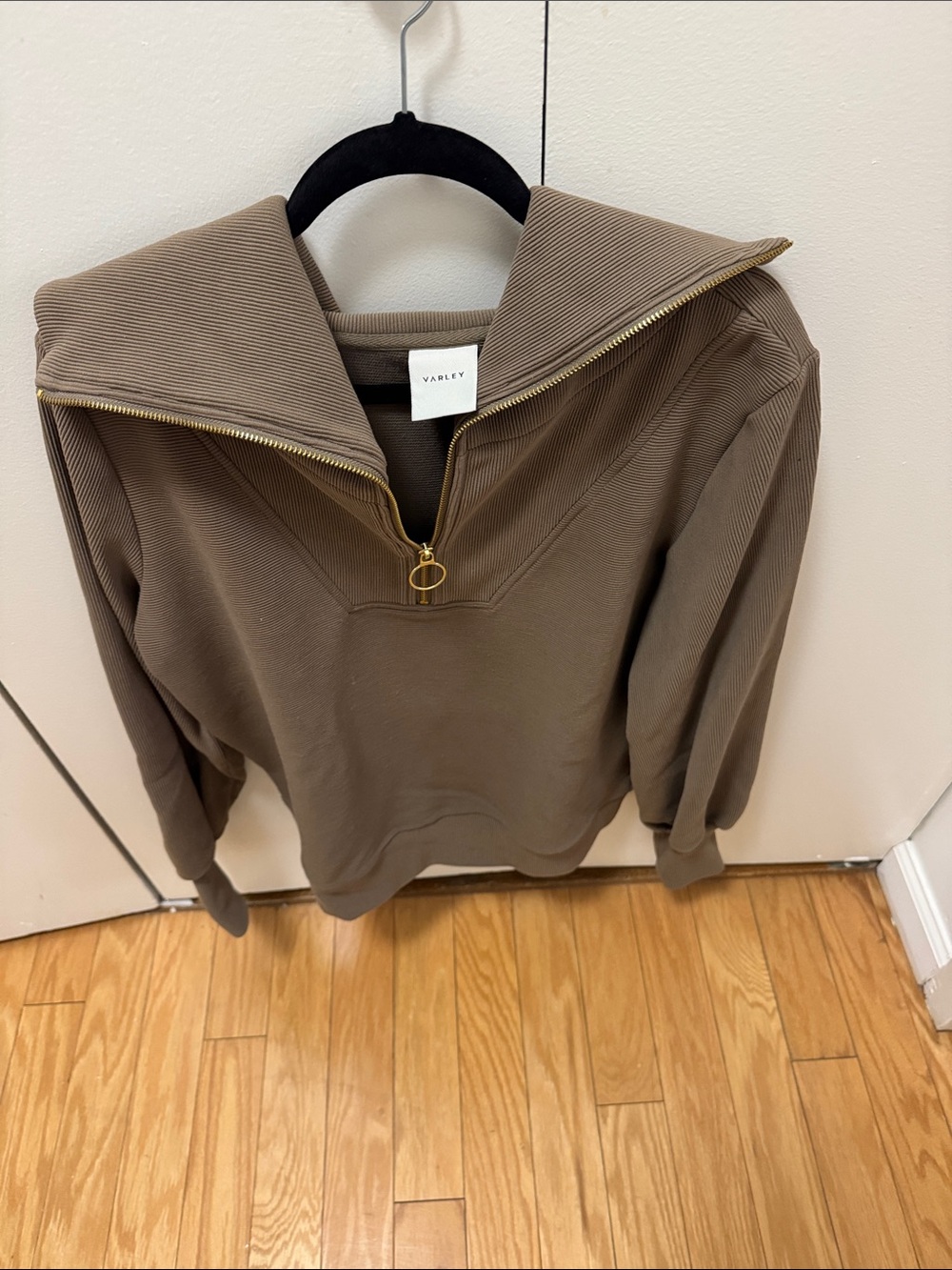 Varley Taupe Funnel Neck Half-Zip Pullover